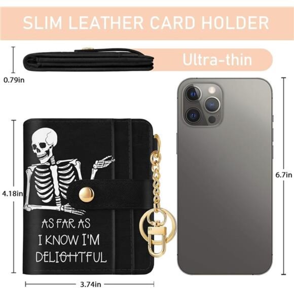 Skull Skeleton Rfid Women Wallet, Small Slim Thin Credit Card Wallet, PU - Picture 2 of 7